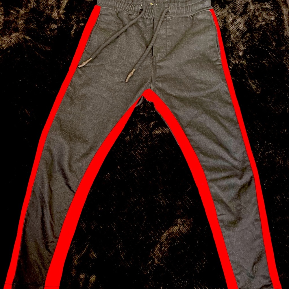 Zara Cropped Skinny Pants Black Red Stripe Small